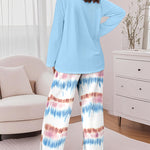 2 Pieces Outfit Letter Print Long Sleeve Top and Tie Dye Print Elastic Waist Pants Set Casual Pajamas Set