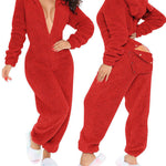 3D Ear Buttoned Flap Functional Fluffy Lounge Jumpsuit
