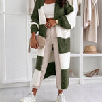 Women's Checkerboard Knit Cardigan Oversized Long Chunky Sweater Loose Lantern Sleeve Coat with Pockets