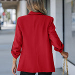 Notched Collar Roll Up Sleeve Blazer Coat
