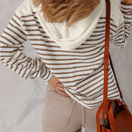 Women's Striped V Neck Colorblock Hooded Top Long Sleeve Casual Sweatshirt