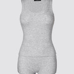 2PCS Micro-Ribbed U-Neck Tank Top & Boxer Set Cozy Loungewear