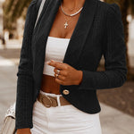 Women's Shawl Collar Crop Jacket Argyle Cable Knit Textured Slim Fit Short Blazer Elegant Single Breasted Work Outwear