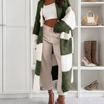 Women's Checkerboard Knit Cardigan Oversized Long Chunky Sweater Loose Lantern Sleeve Coat with Pockets