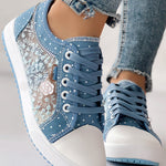 Floral Pattern Embroidery Dot Print Sneakers