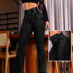 ChicMe CurveEase Back Shirred Button Front High Waist Jeans Skinny Flared Denim Jeggings