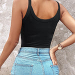Scoop Neck Spaghetti Strap Ribbed Top Casual Sleeveless Slim Fit Tank