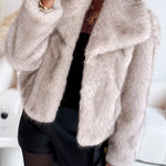 Turn-down Collar Long Sleeve Faux Fur Coat Jacket Casual Warm Fluffy Cropped Coat