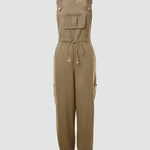 Women's Cotton Linen Jumpsuit Cargo Utility Overalls Adjustable Straps Drawstring Suspender Jumpsuit