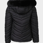 Zipper Pocket Design Shirred Fuzzy Trim Fleece Lined Hooded Puffer Jacket
