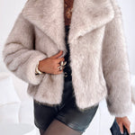 Turn-down Collar Long Sleeve Faux Fur Coat Jacket Casual Warm Fluffy Cropped Coat