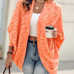 Colorful Waffle Knit Open Front Coat Batwing Long Sleeve Cardigan