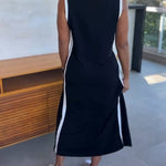 Colorblock Spliced Deep V-Neck Sleeveless Slit Front Dress Casual Loose Fit A Line Dress
