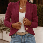 Women's Shawl Collar Crop Jacket Argyle Cable Knit Textured Slim Fit Short Blazer Elegant Single Breasted Work Outwear