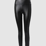 Rhinestone Contrast Mesh High Waist Skinny Pants Sexy Slim Fit Pu Leather Pants