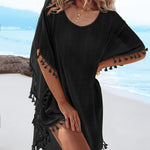 Women's Front & Back Reversible Beach Cover Up Crochet Lace Hollow Out Spliced Tassel Vacation Caftan Dress