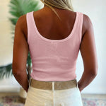 U-Neck Sleeveless Half Button Front Tank Slim Fit Backless Knit Waffle Tank Top