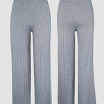 2 Pieces Outfit Button Decor Foldover Off Shoulder Slim Fit Top and Elastic Waist Wide Leg Pants Set Casual Ribbed Set