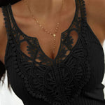 Contrast Lace V Neck Sleeveless Knit Top Casual Slim Fit Tank