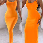 Spaghetti Strap U-Neck Casual Maxi Dress Slim Fit Cami Vacation Dress