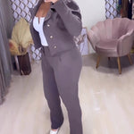 Women's 2 Piece Blazer Set Cropped Double Breasted Coat and Drawstring Pants