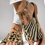 Zebra Stripe Leopard Pattern Toe Post Slippers