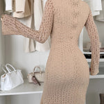 Women's Elegant Lace Mock Neck Bodycon Dress Slim Fit Flare Long Sleeve Mermaid Dress Evening Gown