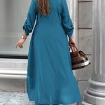 2 Pieces Outfit Turn-down Collar Turn-Up Sleeves Button Front Asymmetrical Hem Longline Blouse and Casual Elastic Waist Wide Leg Pants Set