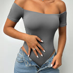 Off Shoulder Short Sleeve Minimalist Slim Fit Bodysuit