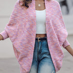 Colorful Waffle Knit Open Front Coat Batwing Long Sleeve Cardigan