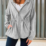Long Sleeve Waist Drawstring Hooded Coat Casual Loose Fit Cardigan Jacket with Pockets