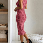 Women's Vintage Floral Print Midi Dress Square Neck Thick Strap Bodycon Dress Elegant Velvet Party Dress