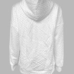 Long Sleeve Half Snap Buttons Front Drawstring Hoodie Sweatshirt Casual Kangaroo Pocket Drop Shoulder Cable Textured Top