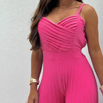 Women's Pleated Wide Leg Jumpsuit Spaghetti Strap High Waisted Shirred Backless Flared Overalls