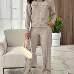 Women's Casual Tracksuit Set Zip Up Long Sleeve Lapel Jacket and High Waisted Straight Leg Pants Lounge Set with Pockets