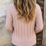 Women's Sequin Cable Knit Cardigan V Neck Button Down Slim Fit Long Sleeve Sweater