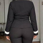 Women's Contrast Binding Coat Casual Slim Fit V Neck Jacket Button Front Office Business Workwear