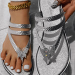 Butterfly Pattern Rhinestone Toe Post Flip Flops