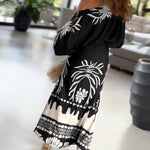 2 Pieces Outfit Skew Neck Lantern Sleeve Loose Fit Top and High Waist Elastic Waist Fishtail Maxi Skirt Set Casual Tropical Print Vacation Set