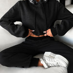 Contrast Sequin Hooded Sweatshirt & Pocket Design Sweatpants Set