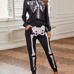 Skeleton Print Top & Pocket Design Pants Set