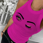 Eyelash Print Casual Tank Top