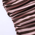 Women's Striped Boat Neck Ribbed Flare Sleeve Top Slim Fit Ruched Pullover