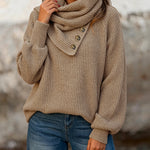 Women's Wrap-Style Cowl Collar Knit Sweater Casual Pullover