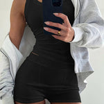 2PCS Micro-Ribbed U-Neck Tank Top & Boxer Set Cozy Loungewear