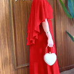 Overlap V-Neck Asymmetrical Ruffles Cape Design Cinched Waist Maxi Dress Elegant Shirred Back Evening Dress without Belt