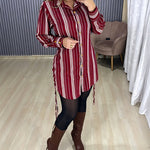 Women's Striped Shirt Dress Button Down Long Sleeve Shirred Waist Casual Dress