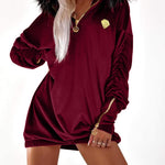 Velvet Fuzzy Trim Hooded Mini Dress Long Sleeve Zipper Design Sweatshirt Pullover Casual Dress