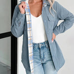 Women's Two-Way Reversible Corduroy Plaid Shacket Button Down Long Sleeve Shirt Jacket