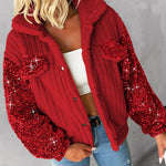Turn-down Collar Sequin Patch Teddy Jacket